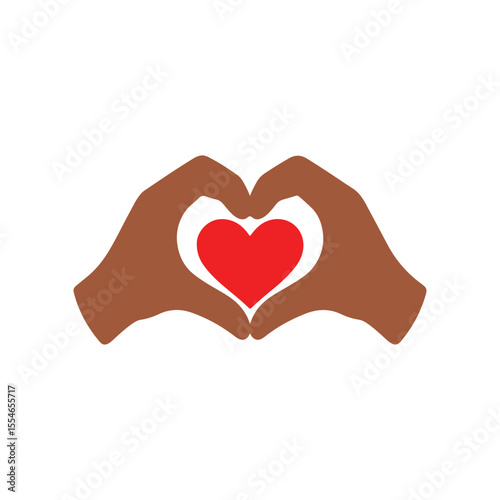 A colorful vector illustration where hands forming heart shape