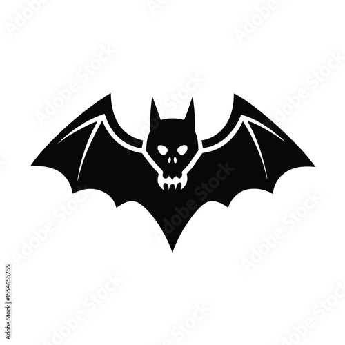 Bat with skull vector silhouette art illustration