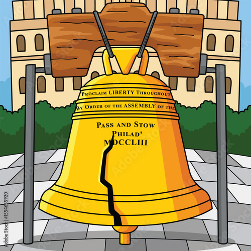 4th of July Liberty Bell Colored Cartoon 