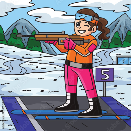 Biathlon Female Biathlete Taking Aim Colored 