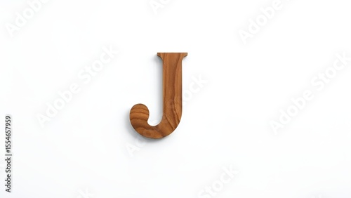 A single wooden letter j with a curved tail sits on a clean white background with subtle shadows