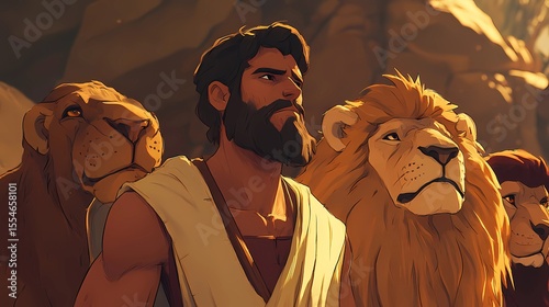 Man Standing with Lions in Cave