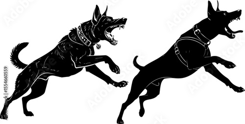 Aggressive and Attacking Military or Police Dog in Action Silhouette