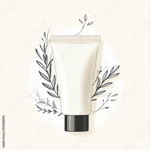 a cute skincare tube with elegant plant line art