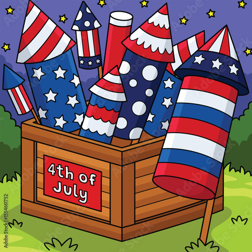 4th of July Fireworks Colored Cartoon Illustration