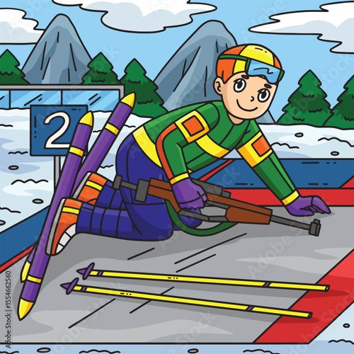 Biathlon Male Biathlete Crouching Down Colored 