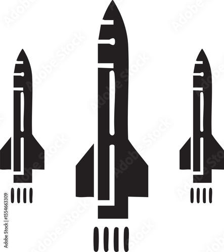 Modern Minimalist Missile Icon – Black Silhouette on White Background

