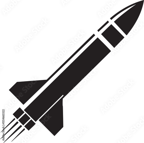Minimalist Missile Silhouette – Flat Design Military Icon on White Background