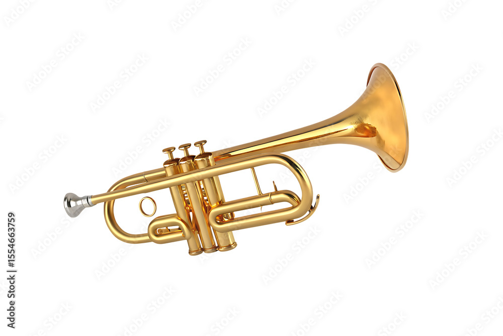 Obraz premium Golden trumpet musical instrument brass wind isolated on a transparent background