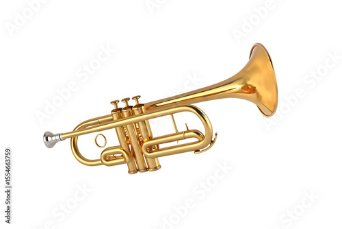 Golden trumpet musical instrument brass wind isolated on a transparent background