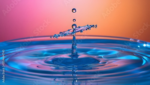 Water Droplet Forming a Perfect Sphere on Pink and Blue Surface