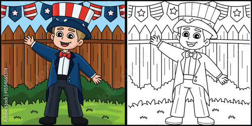 4th of July Kid Dress Up Uncle Sam Illustration 