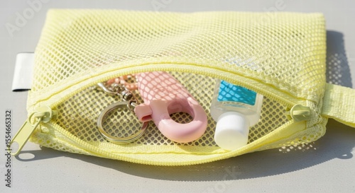Keychain and Hand Sanitizer Bottle in Mesh Pouch Pastel Colors