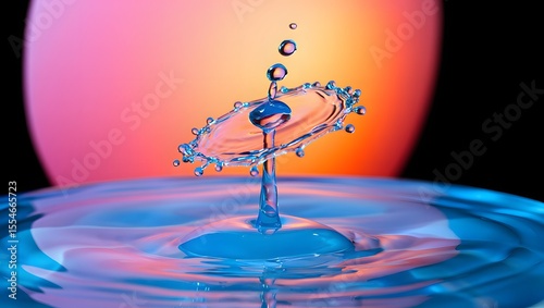 Water Droplet Forming a Perfect Sphere on Pink and Blue Surface