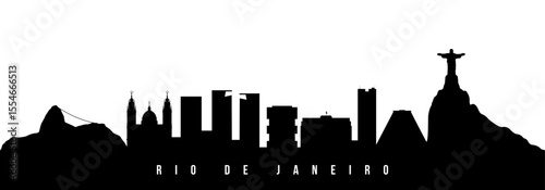 Vector silhouette illustration of Rio de Janeiro City urban skyline. Modern minimalist cityscape graphic, perfect for travel, banners or backgrounds.