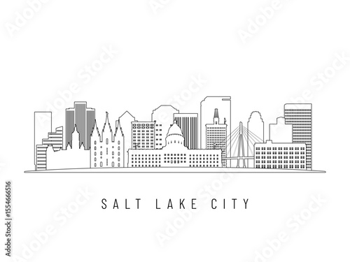 Detailed Salt Lake City skyline vector illustration. Salt Lake City buildings in line art style, perfect for modern designs.