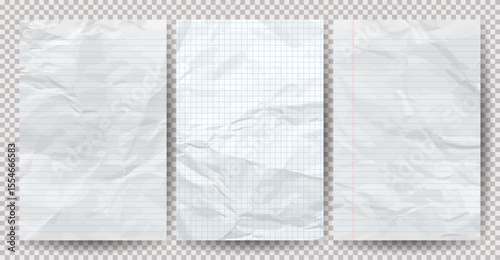 Set of white clean crumpled papers