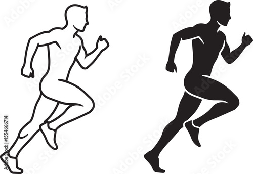 Running Man Figure as a Silhouette and Outline Icon