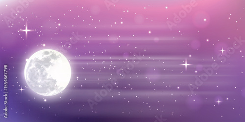 space landscape in a stylized night design with a full moon and small stars.
