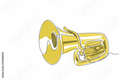 Single one line drawing tuba. A wind instrument made of metal. The tones differ due to the length and shape of the pipe. Entertainment. National Tuba Day. Continuous line design graphic illustration