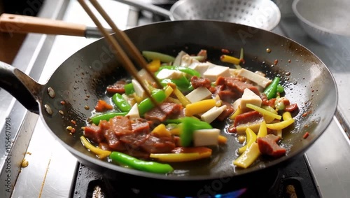 Sizzling Stir Fry Ingredients Tossed in a Wok With Vibrant Colors and Mouthwatering Textures