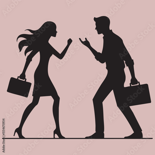 Arguing Couple Silhouette – Minimalist Flat Design on White Background

