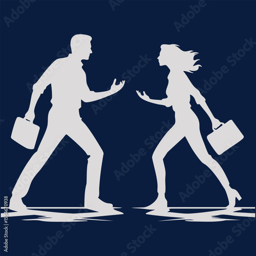 Minimalist Angry Couple Icon – Flat Silhouette Isolated on White

