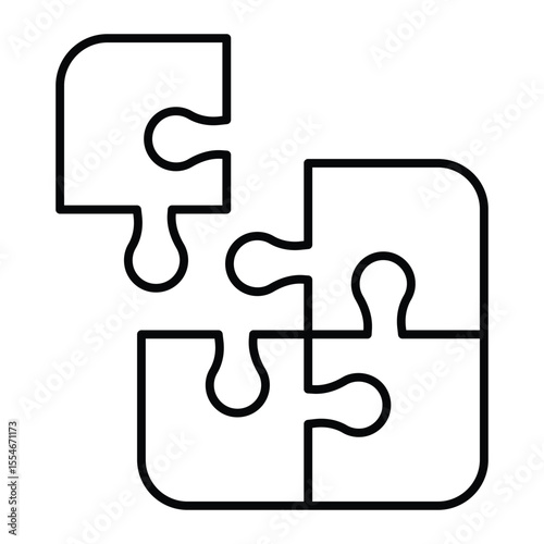 Puzzle game pieces thin line icon, neural dataset concept. Vector graphics. Creative logic for gaming sign on white background, style mobile or design.