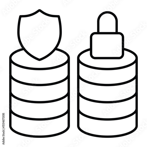 Protected and locked database arrays thin line icon, neural dataset concept. Vector graphics. Secure data storage, safety sign on white background, style mobile or design.