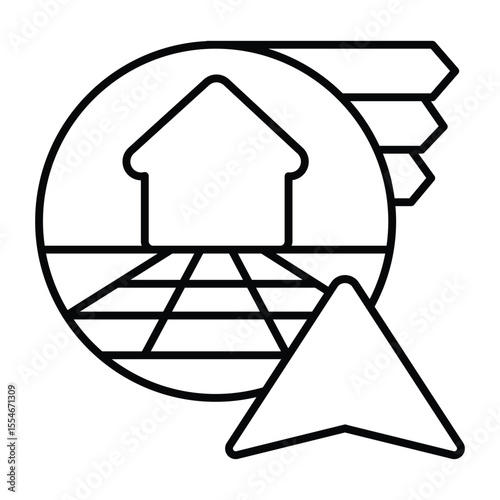 Home house and bookmarks with navigation cursor thin line icon, neural dataset concept. Vector graphics. Data visualization sign on white background, style mobile or design.