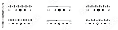 Various digital audio player interface elements. Audio tracks set, Mp3 player interface design set with visible sound wave and buttons.  vector illustration . 
