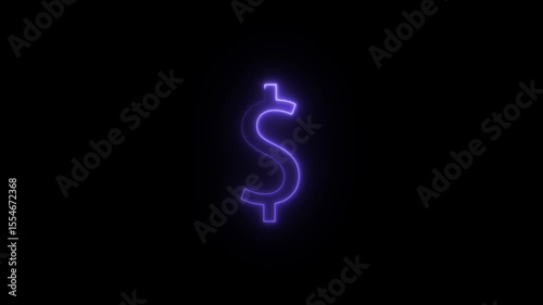 Blue Neon Glowing Dollar Icon Animation, Animated Dollar Sign, Glowing Money Symbol, Currency Icon Motion Graphic, Neon Dollar Light on Black Background