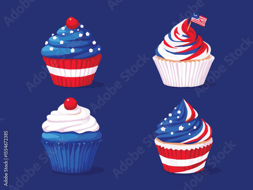 colorful 4th of july american independence themed cupcake vector