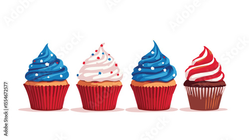 colorful 4th of july american independence themed cupcake vector