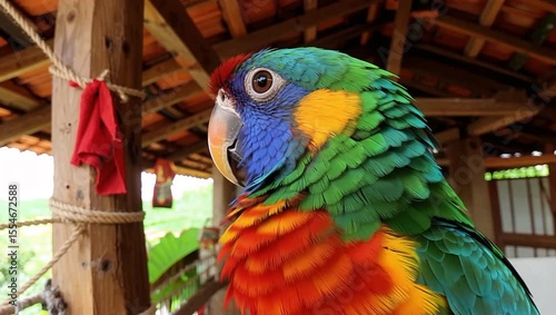 Close-up of Vibrant Macaw Eye Showing Stunning Plumage in Pavilion Light