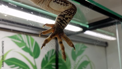 Gecko Toe Pads Showcase Extraordinary Adherence on Smooth Glass Surface in Brightly Lit Terrarium