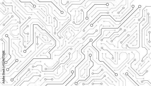 Electronic circuit with empty space on white background. Dots and lines connection circuit design