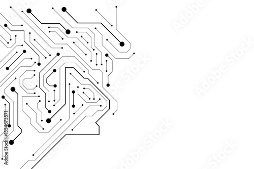 Circuit Board Technology Electronic Scheme Pattern Abstract Background. PCB Trace Black And White Engineering Data Communication Concept Vector.