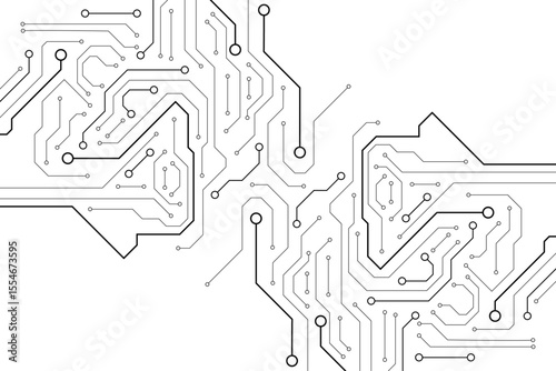 Electronic circuit with empty space on white background. Dots and lines connection circuit design