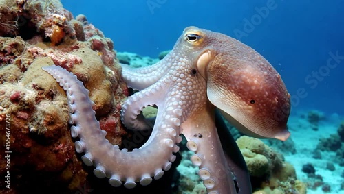 Close up of Octopus Suckers Gripping Coral in Vibrant Underwater Landscape