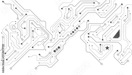 Electronic circuit with empty space on white background. Dots and lines connection circuit design