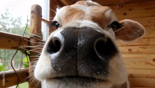 Close up of Calf's Eyelashes Blinking With Soft Light Shining Through Barn Window