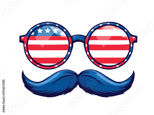 american flag themed hipster mustache and sunglasses vector