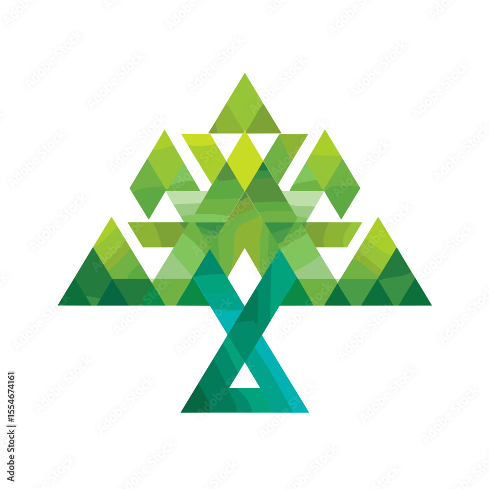 Minimal flat-style logo of a triangular tree, ideal for sustainability projects.