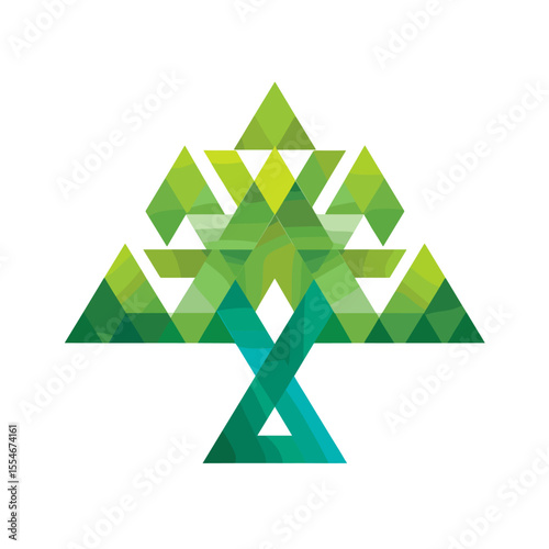 Minimal flat-style logo of a triangular tree, ideal for sustainability projects.