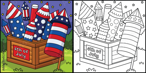 4th of July Fireworks Coloring Page Illustration 