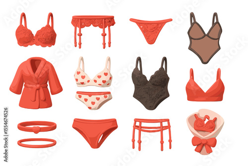 Fashionable red and black lingerie sets with robe and accessories