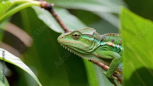 Chameleon's Tongue Strikes Insect in Ultra Slow Motion With Lateral Slider Move on a Clear White Background