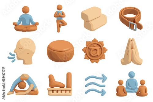 Colorful yoga and meditation icons for wellness and relaxation