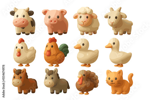 Cute cartoon farm animals collection featuring adorable barnyard creatures